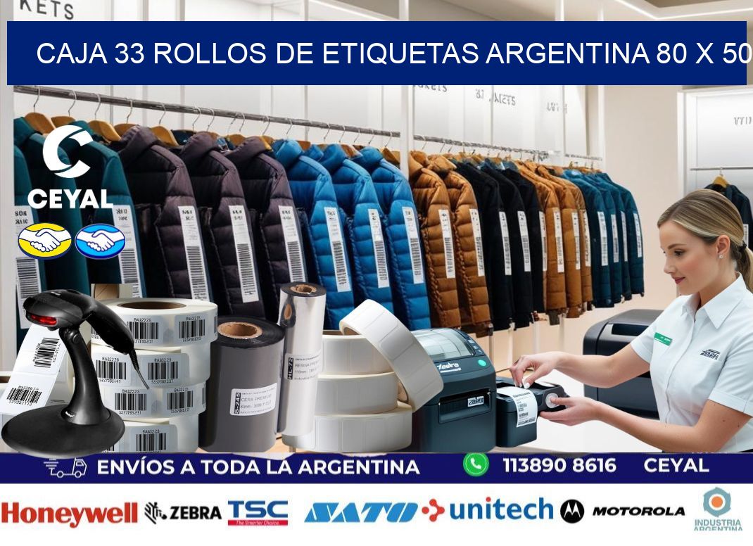 CAJA 33 ROLLOS DE ETIQUETAS ARGENTINA 80 x 50