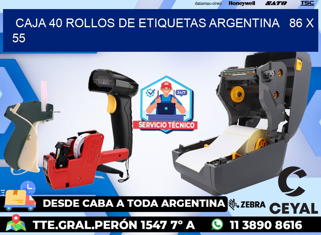 CAJA 40 ROLLOS DE ETIQUETAS ARGENTINA   86 x 55