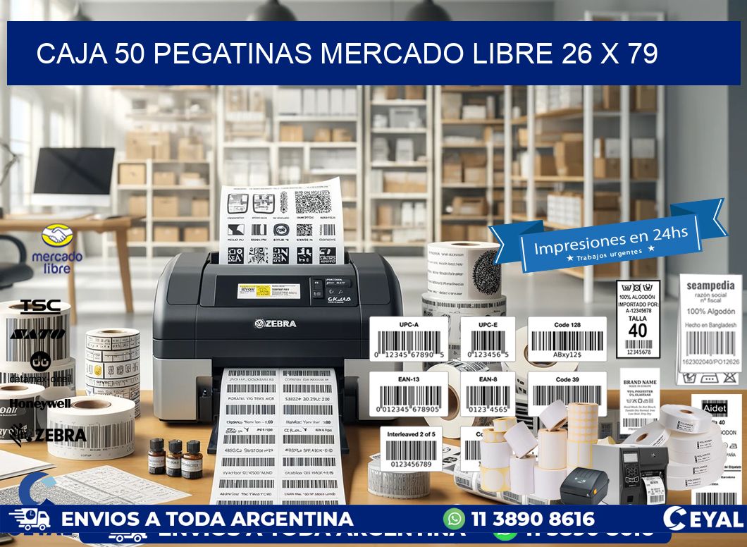 CAJA 50 PEGATINAS MERCADO LIBRE 26 x 79