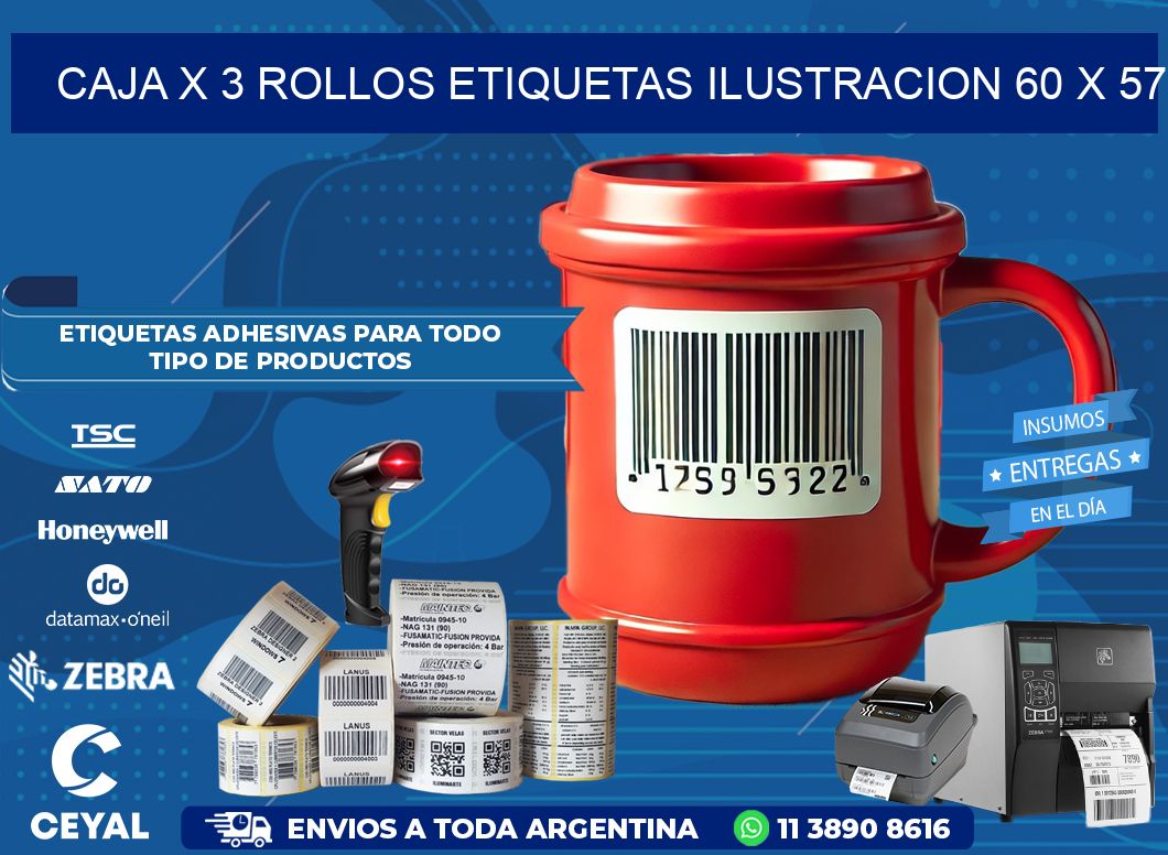 Caja X 3 Rollos Etiquetas Ilustracion 60 x 57