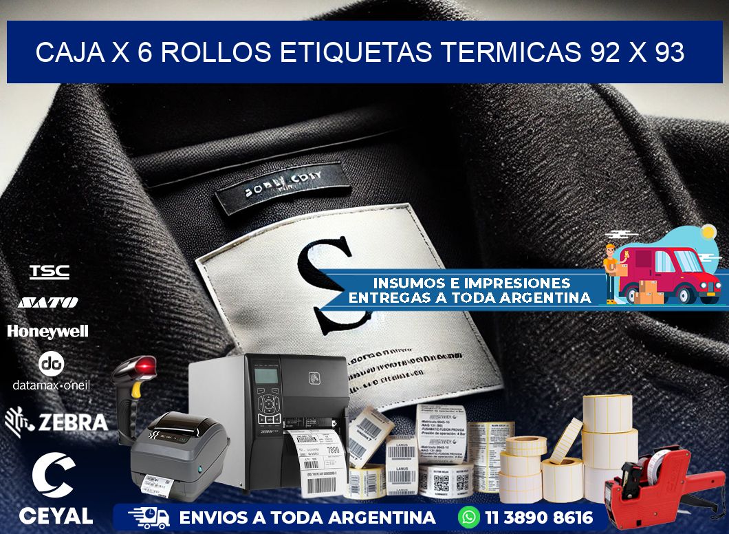 Caja X 6 Rollos Etiquetas termicas 92 x 93