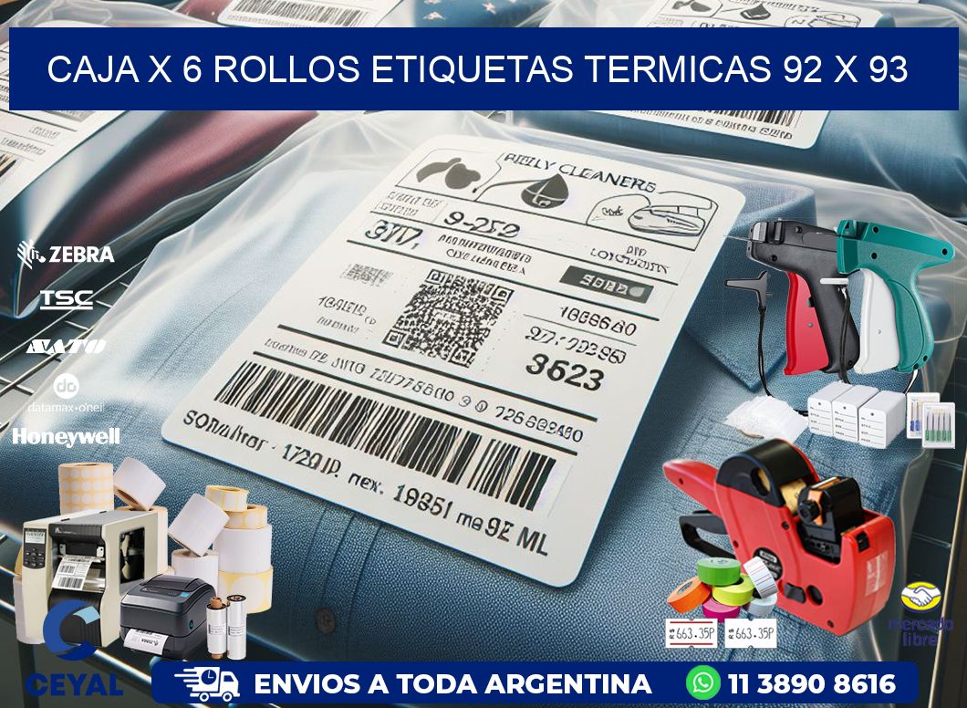 Caja X 6 Rollos Etiquetas termicas 92 x 93