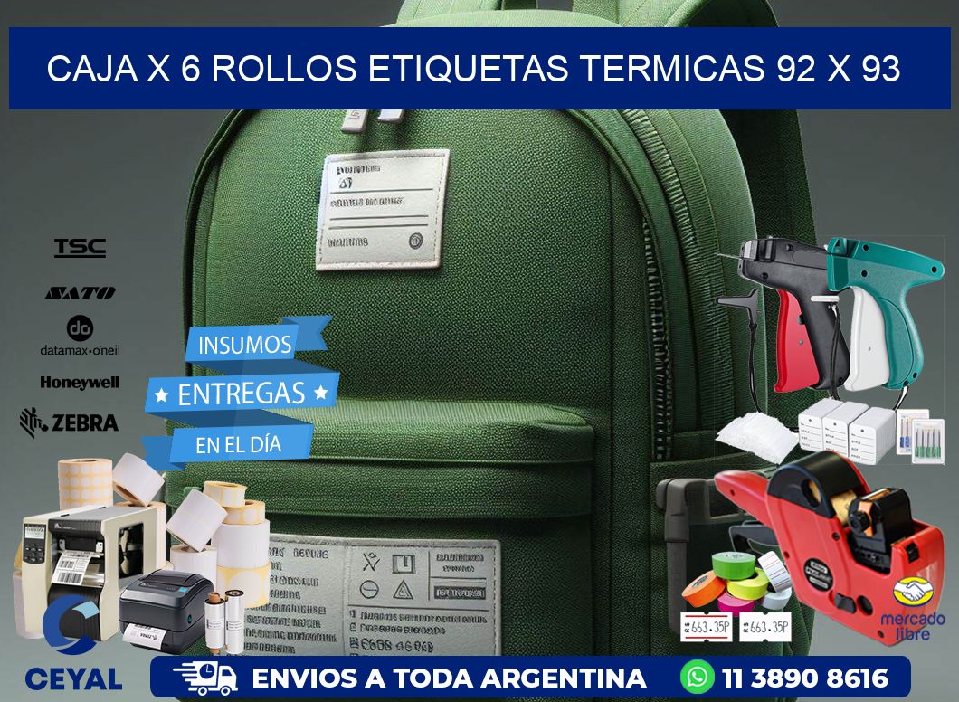 Caja X 6 Rollos Etiquetas termicas 92 x 93