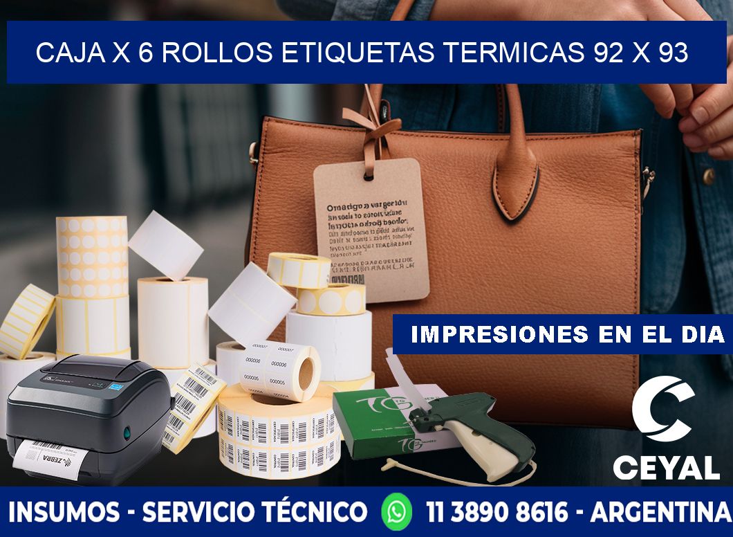Caja X 6 Rollos Etiquetas termicas 92 x 93