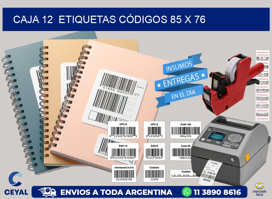 CAJA 12  ETIQUETAS CÓDIGOS 85 x 76