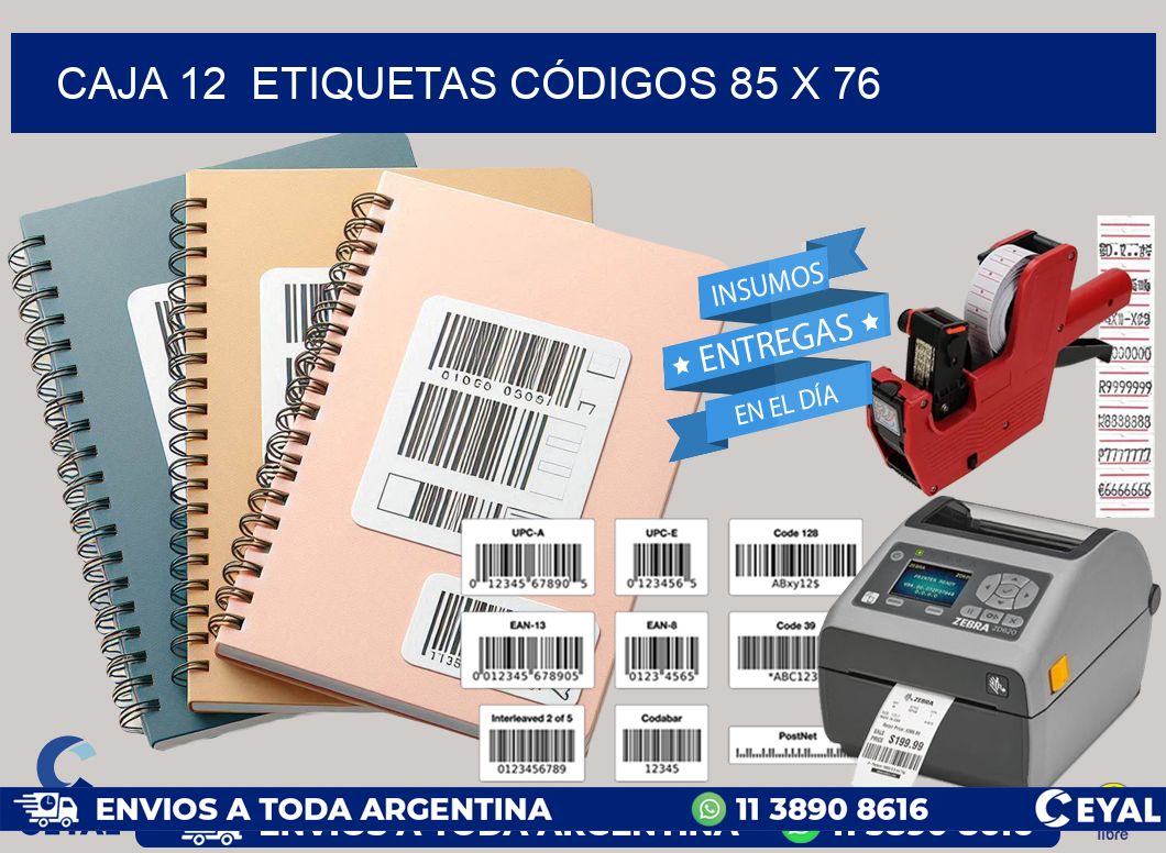 CAJA 12  ETIQUETAS CÓDIGOS 85 x 76
