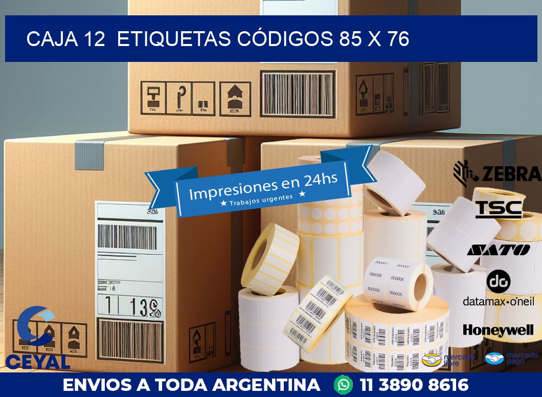 CAJA 12  ETIQUETAS CÓDIGOS 85 x 76