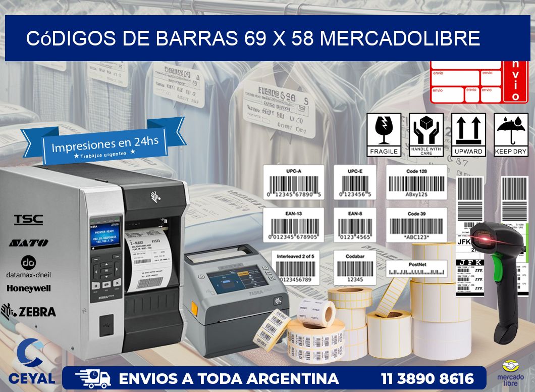 Códigos de Barras 69 x 58 MERCADOLIBRE