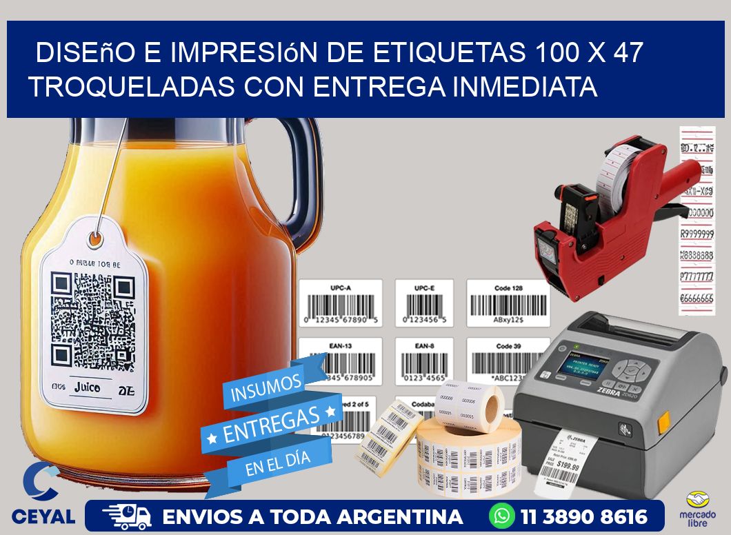 Diseño e impresión de etiquetas 100 x 47 troqueladas con entrega inmediata