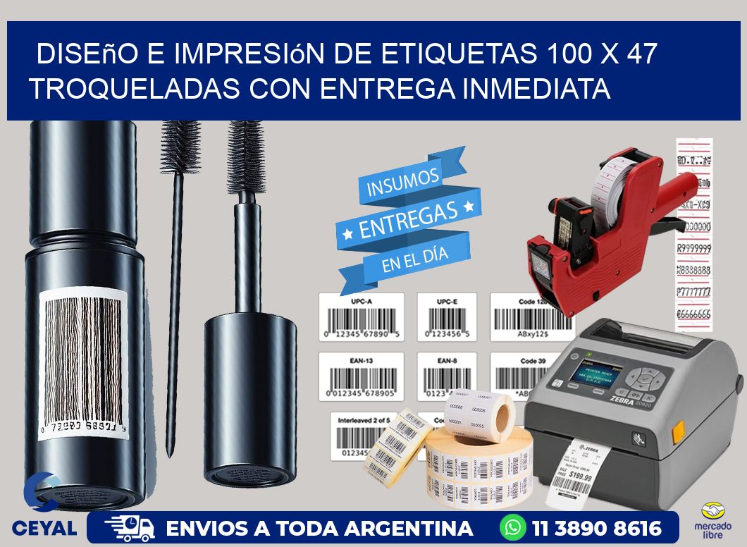 Diseño e impresión de etiquetas 100 x 47 troqueladas con entrega inmediata
