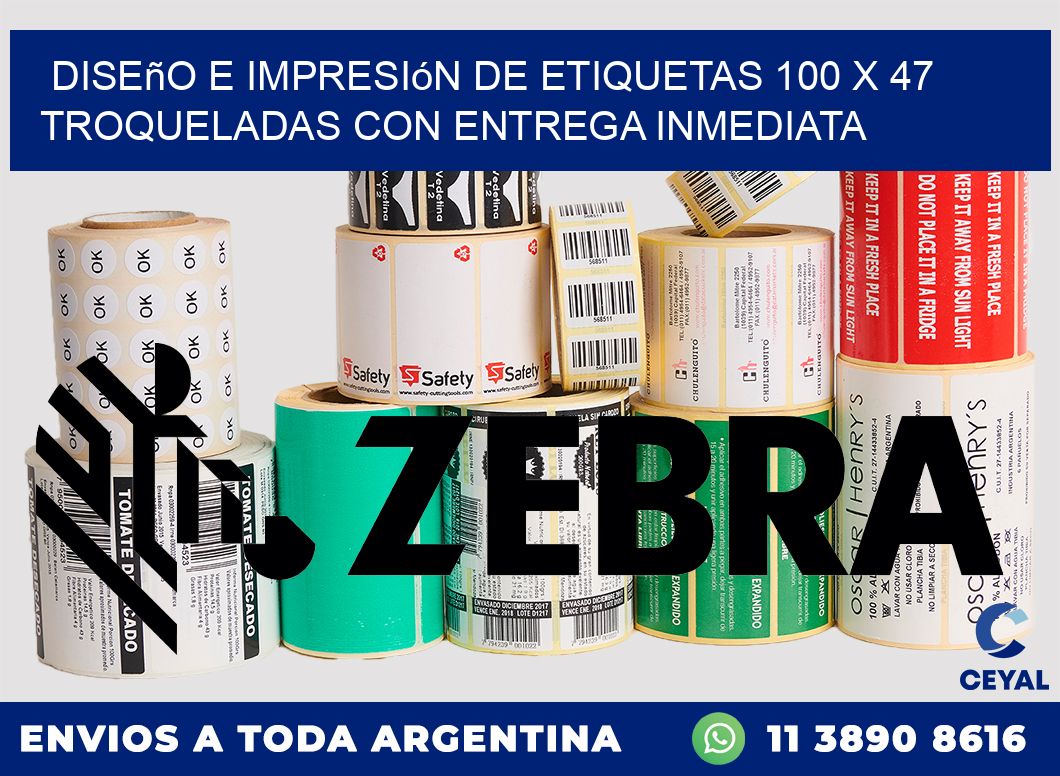 Diseño e impresión de etiquetas 100 x 47 troqueladas con entrega inmediata