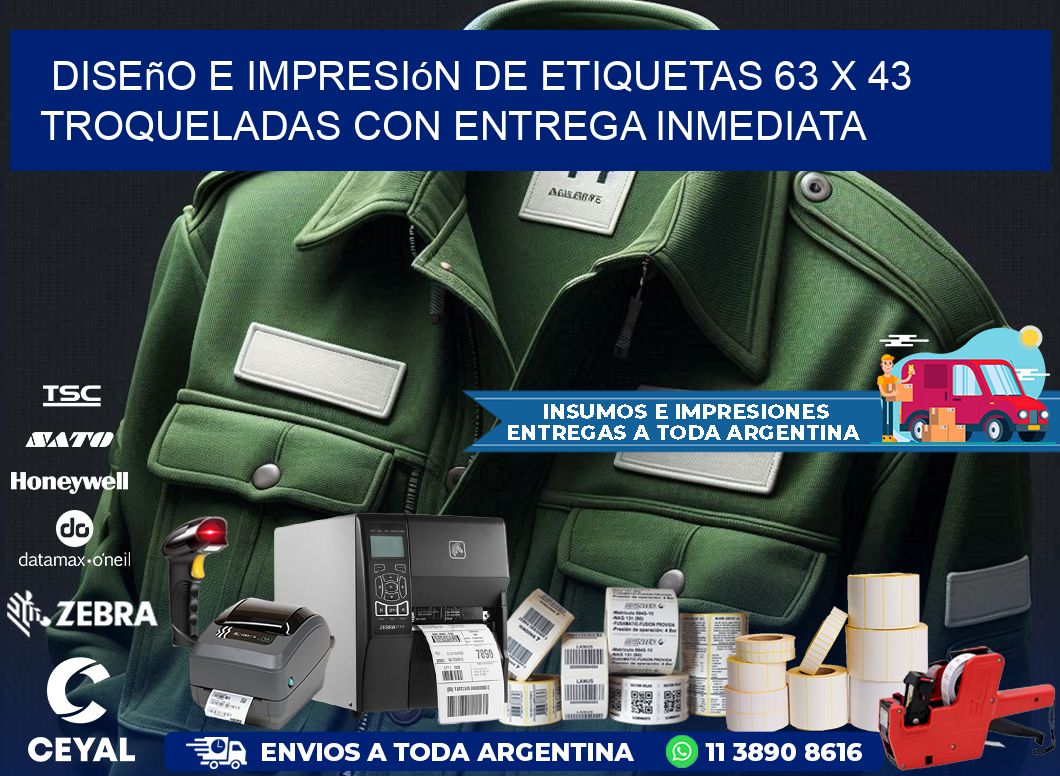 Diseño e impresión de etiquetas 63 x 43 troqueladas con entrega inmediata
