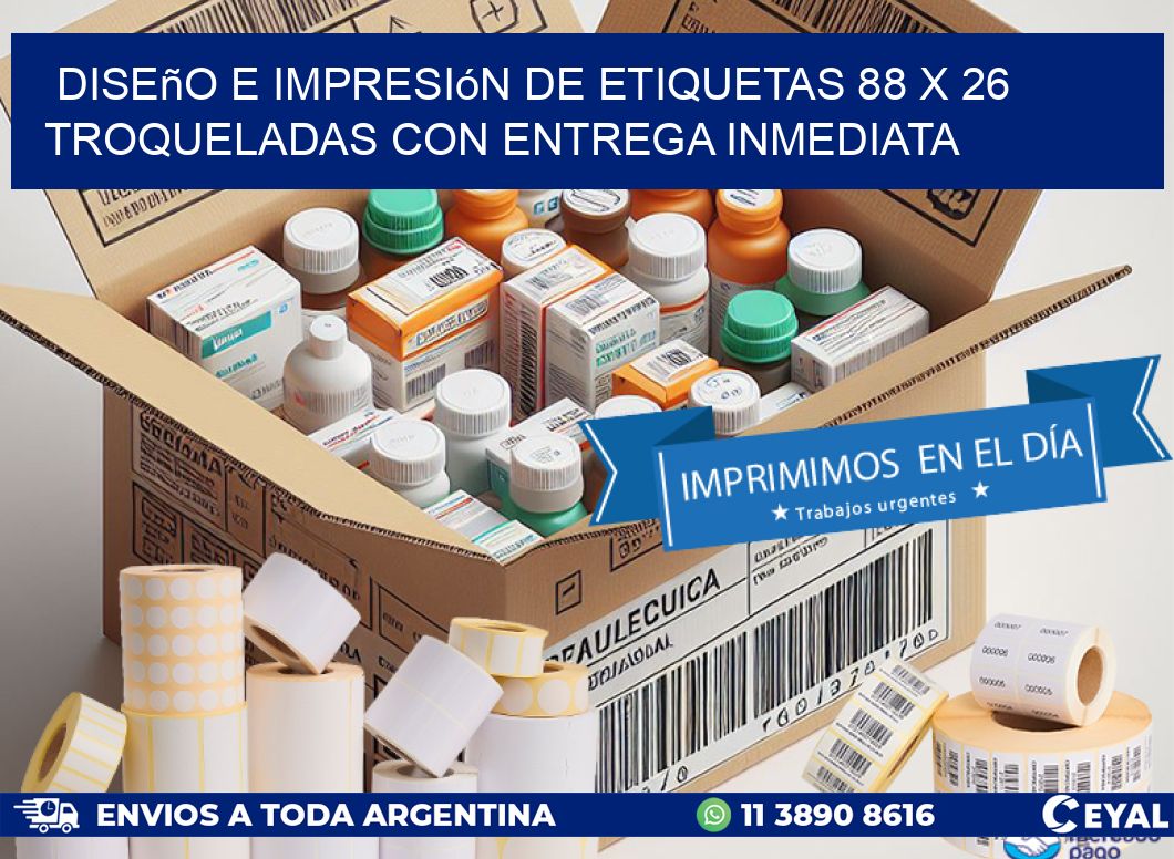 Diseño e impresión de etiquetas 88 x 26 troqueladas con entrega inmediata