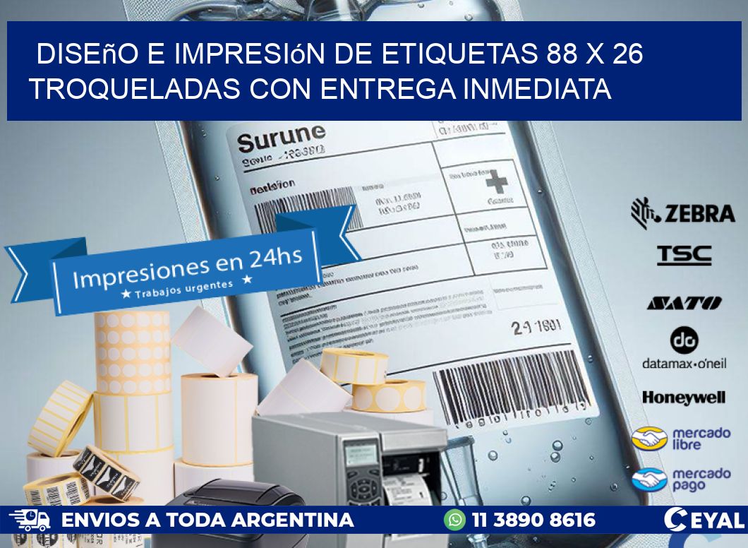 Diseño e impresión de etiquetas 88 x 26 troqueladas con entrega inmediata