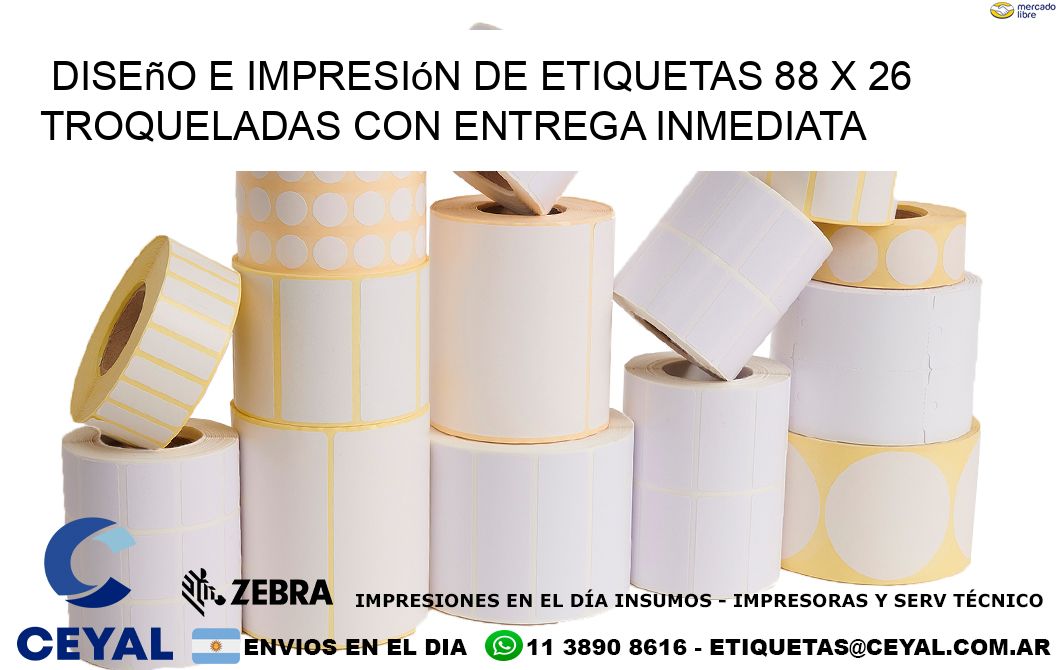 Diseño e impresión de etiquetas 88 x 26 troqueladas con entrega inmediata