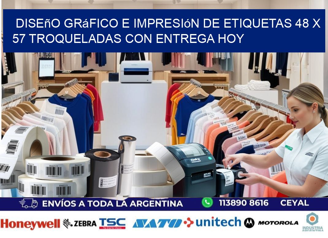 Diseño gráfico e impresión de etiquetas 48 x 57 troqueladas con entrega hoy