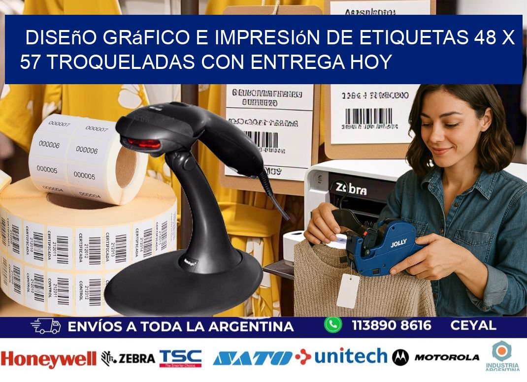 Diseño gráfico e impresión de etiquetas 48 x 57 troqueladas con entrega hoy
