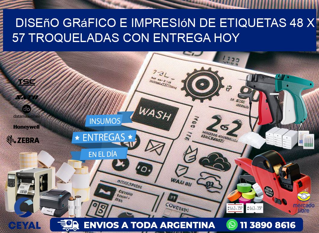 Diseño gráfico e impresión de etiquetas 48 x 57 troqueladas con entrega hoy