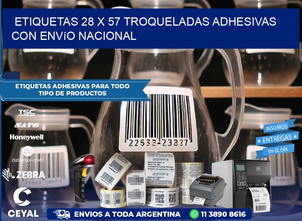 Etiquetas 28 x 57 troqueladas adhesivas con envío nacional