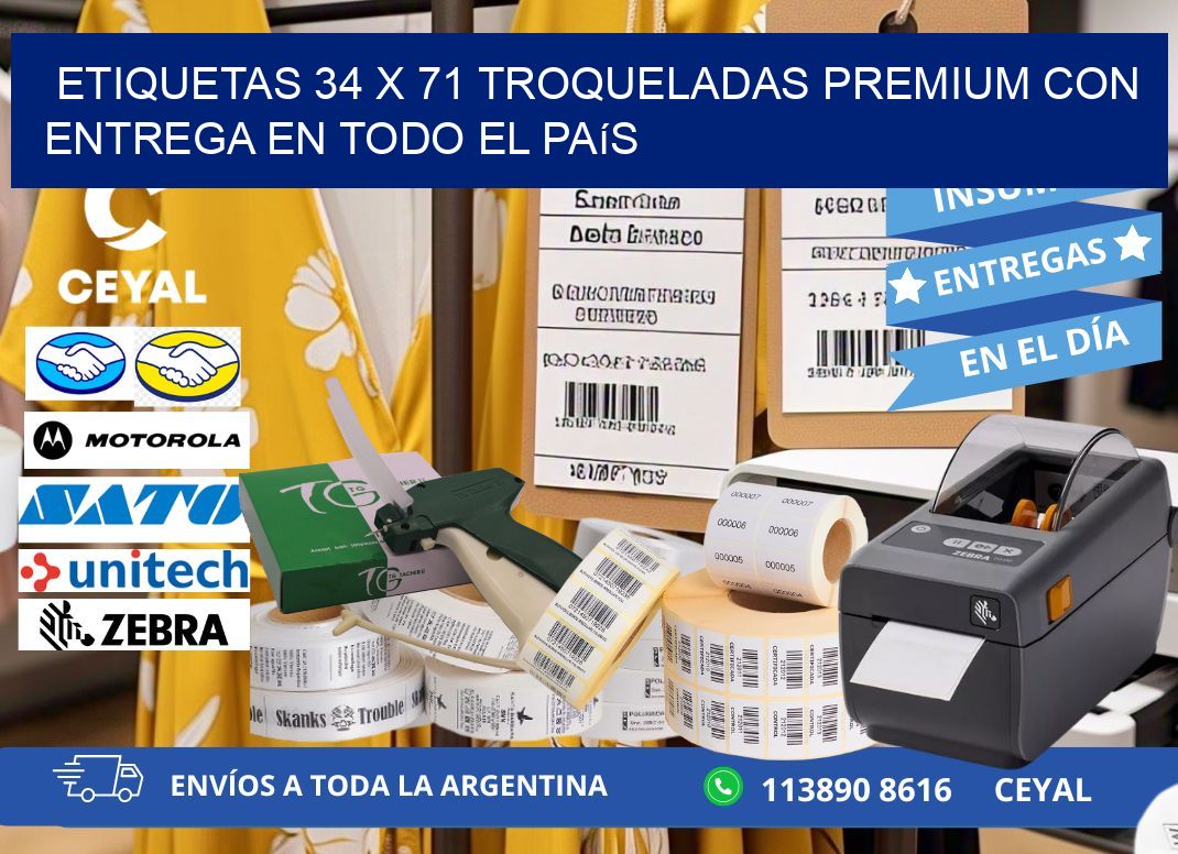 Etiquetas 34 x 71 troqueladas premium con entrega en todo el país