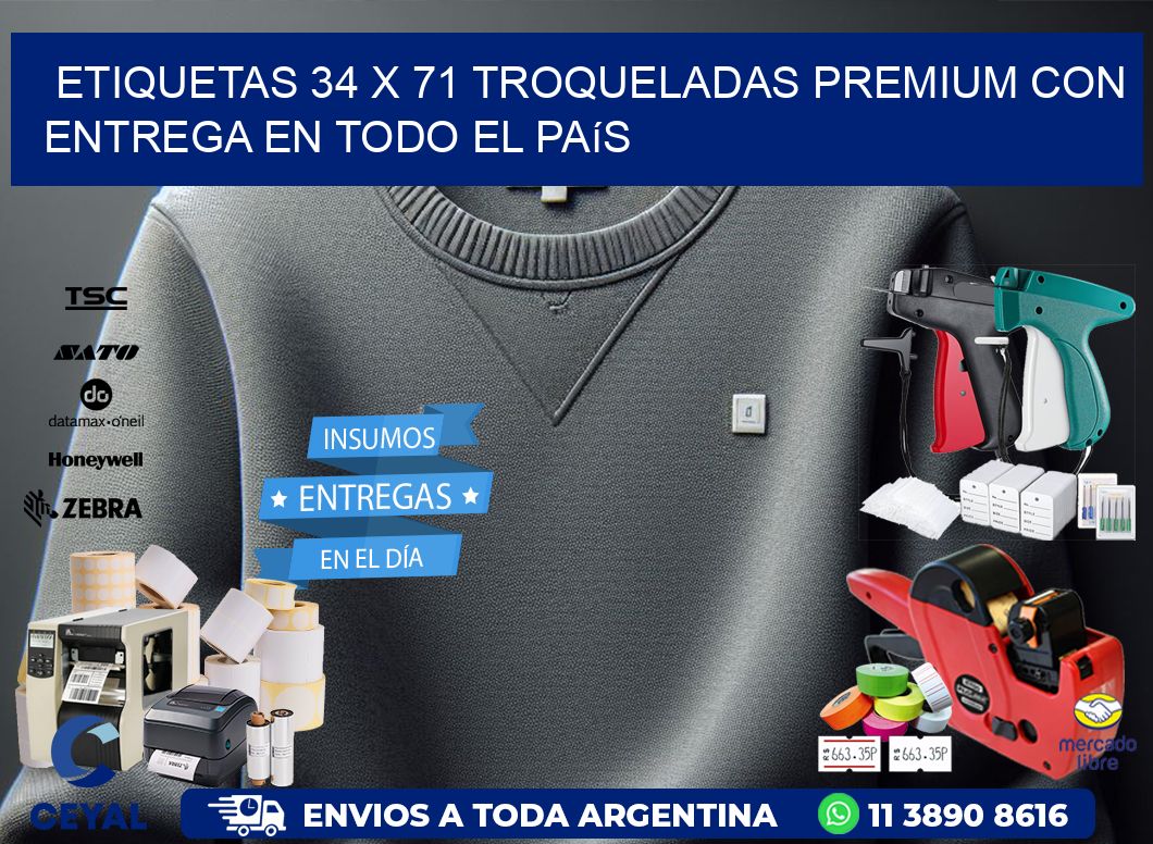 Etiquetas 34 x 71 troqueladas premium con entrega en todo el país