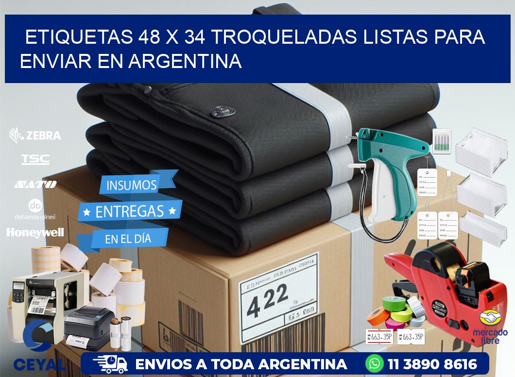 Etiquetas 48 x 34 troqueladas listas para enviar en Argentina