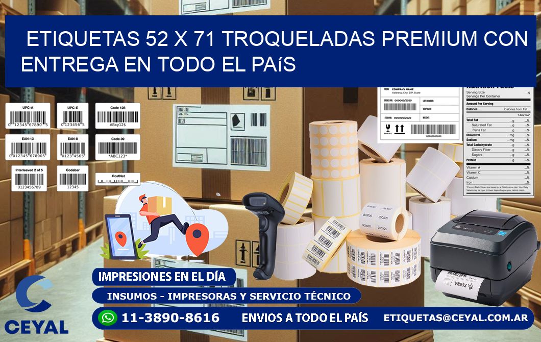 Etiquetas 52 x 71 troqueladas premium con entrega en todo el país