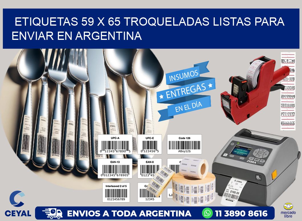 Etiquetas 59 x 65 troqueladas listas para enviar en Argentina