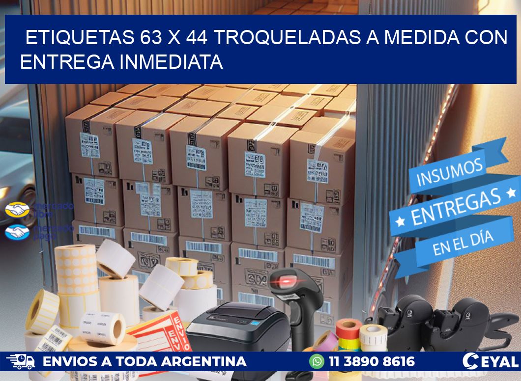 Etiquetas 63 x 44 troqueladas a medida con entrega inmediata