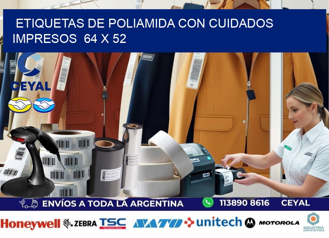 Etiquetas de poliamida con cuidados impresos  64 x 52