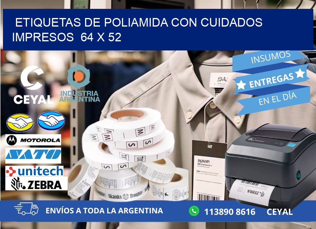 Etiquetas de poliamida con cuidados impresos  64 x 52