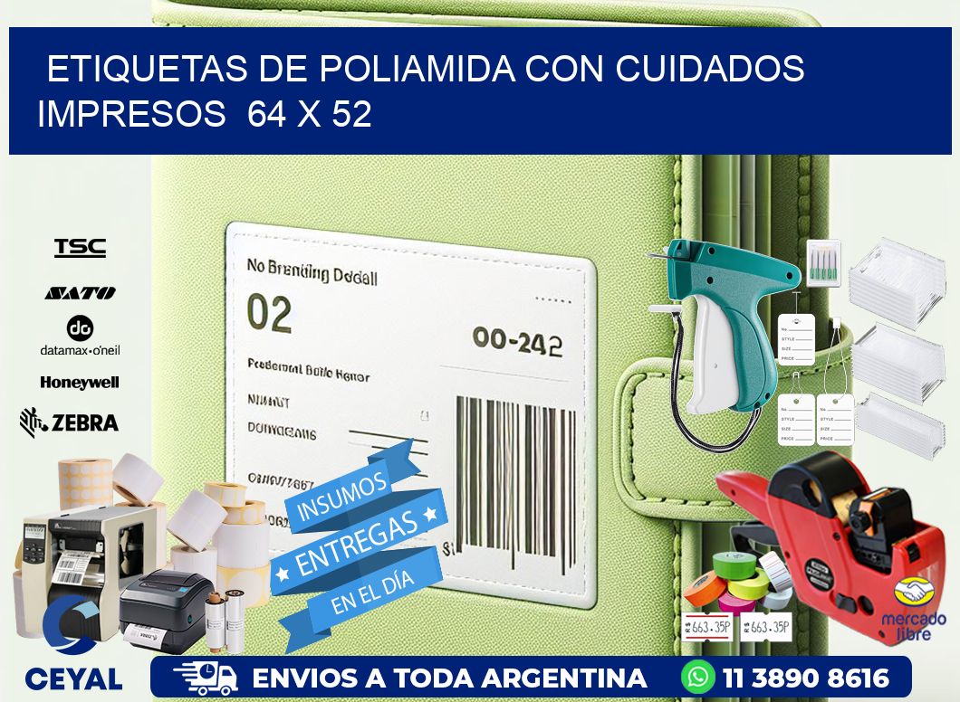 Etiquetas de poliamida con cuidados impresos  64 x 52