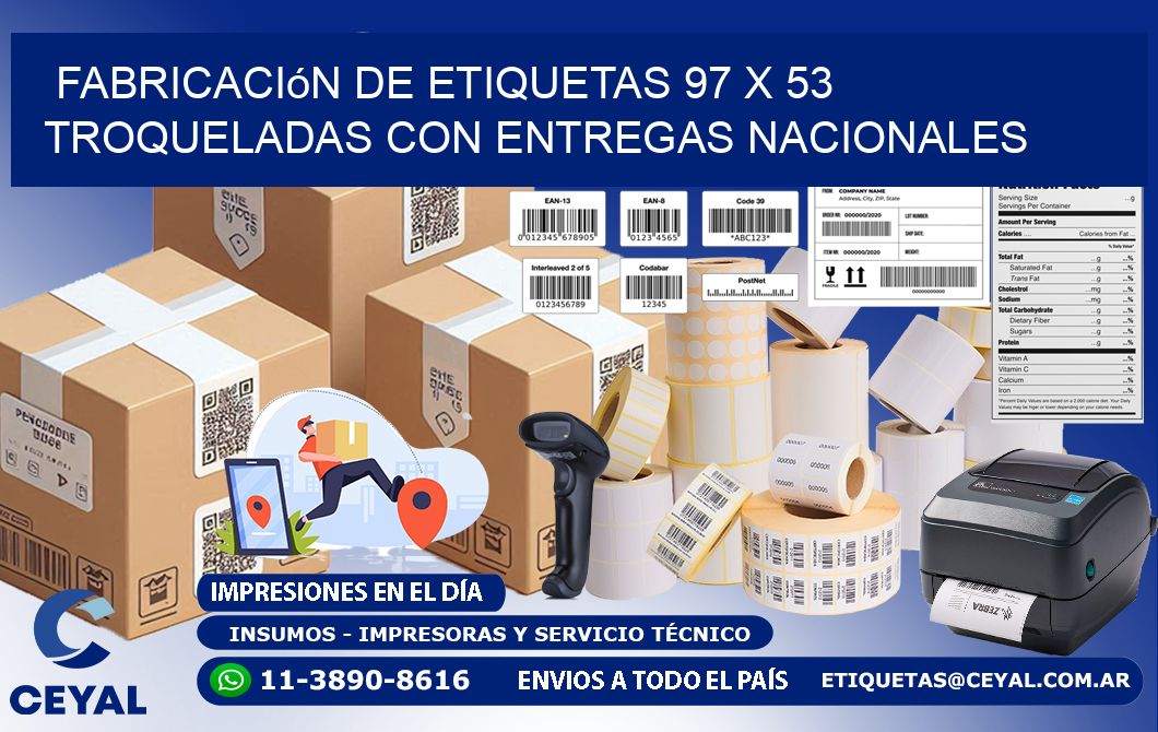 Fabricación de etiquetas 97 x 53 troqueladas con entregas nacionales