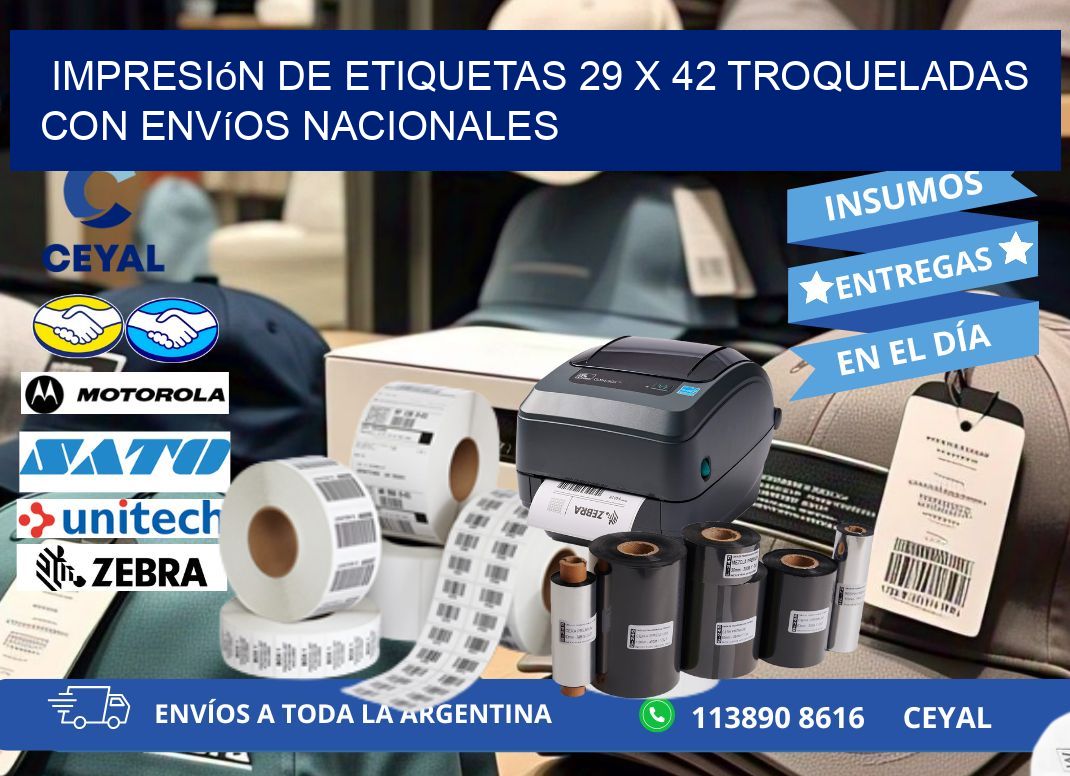 Impresión de etiquetas 29 x 42 troqueladas con envíos nacionales