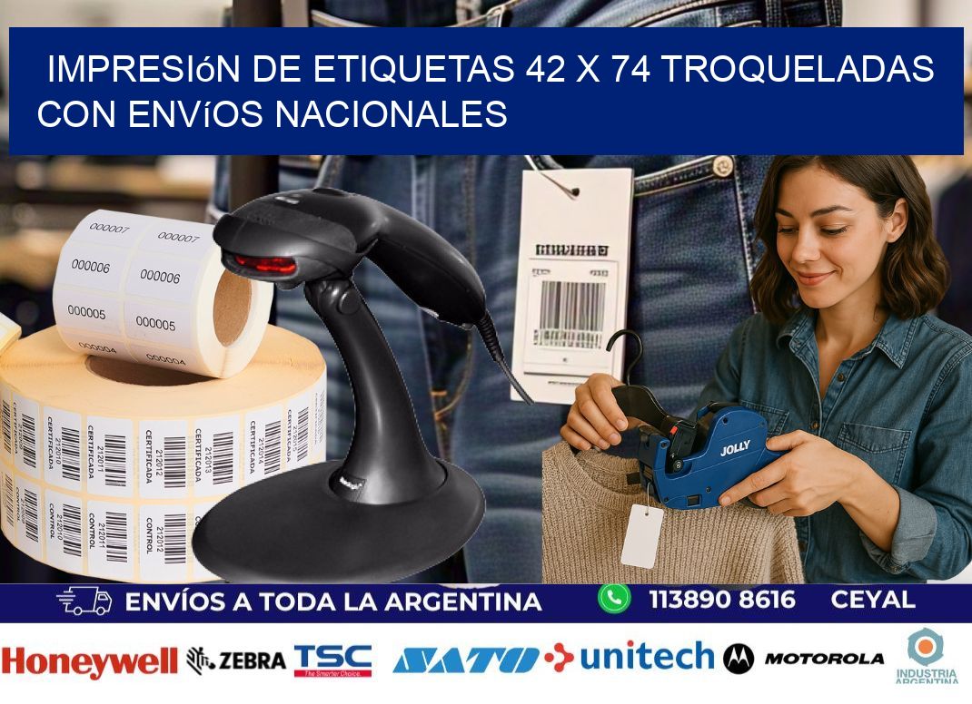 Impresión de etiquetas 42 x 74 troqueladas con envíos nacionales