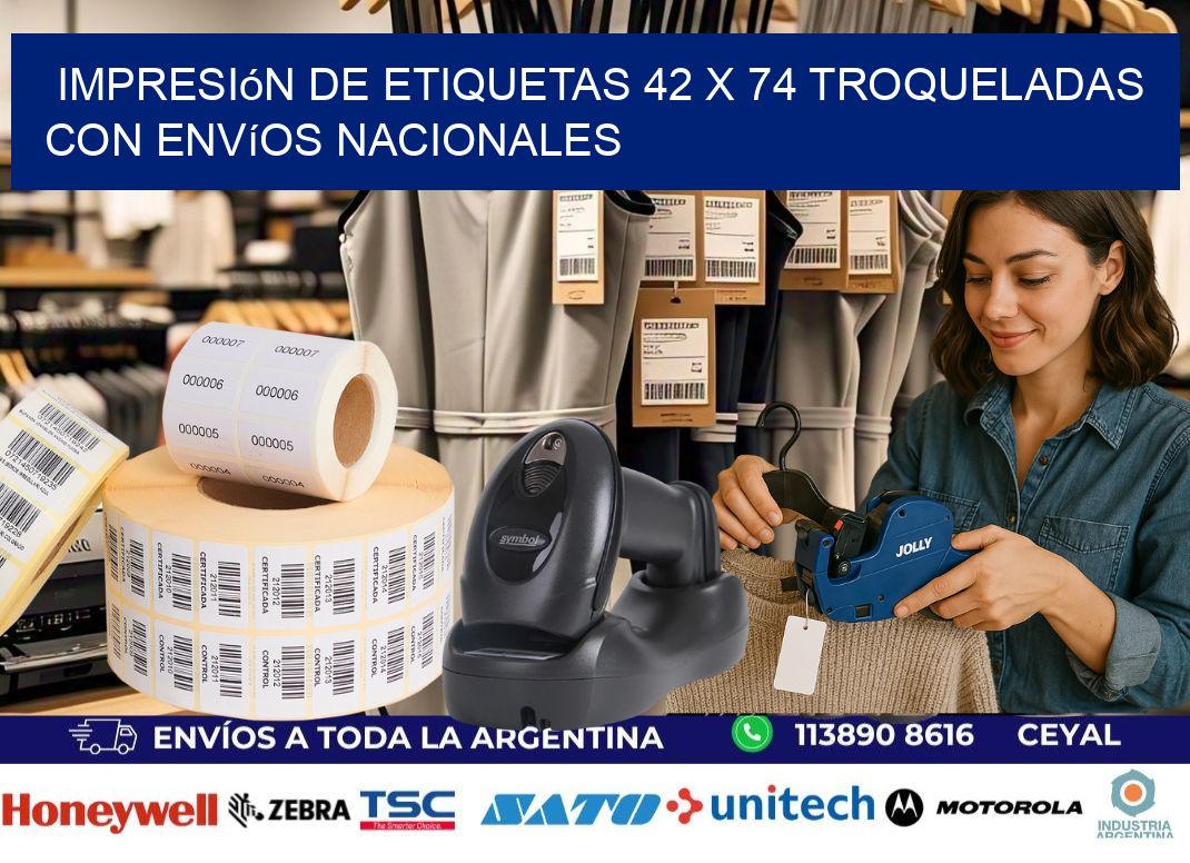 Impresión de etiquetas 42 x 74 troqueladas con envíos nacionales