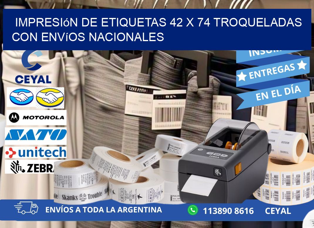 Impresión de etiquetas 42 x 74 troqueladas con envíos nacionales