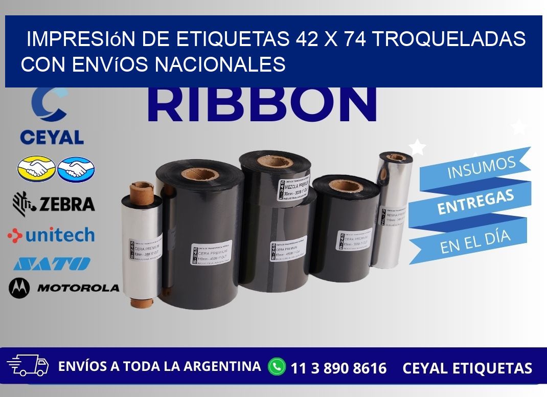 Impresión de etiquetas 42 x 74 troqueladas con envíos nacionales