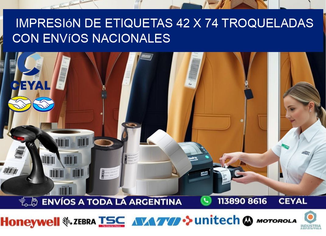 Impresión de etiquetas 42 x 74 troqueladas con envíos nacionales