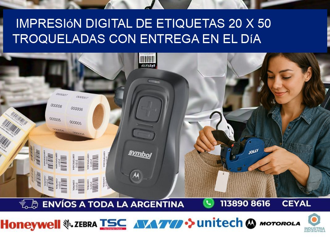 Impresión digital de etiquetas 20 x 50 troqueladas con entrega en el día