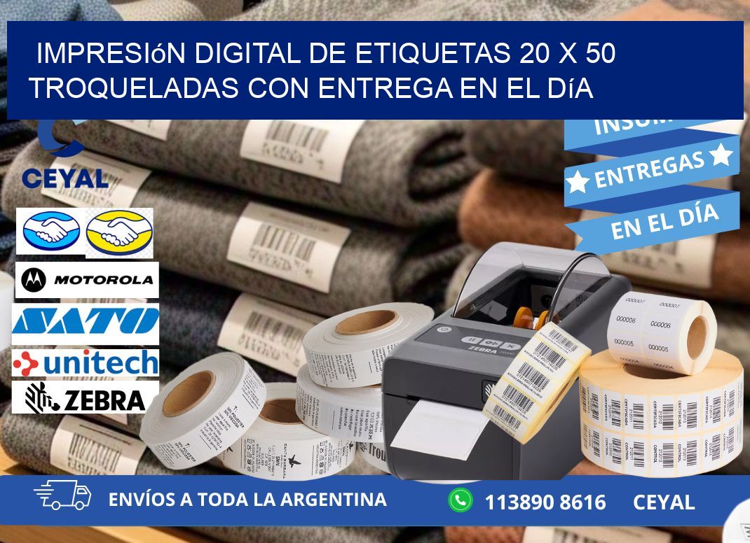 Impresión digital de etiquetas 20 x 50 troqueladas con entrega en el día