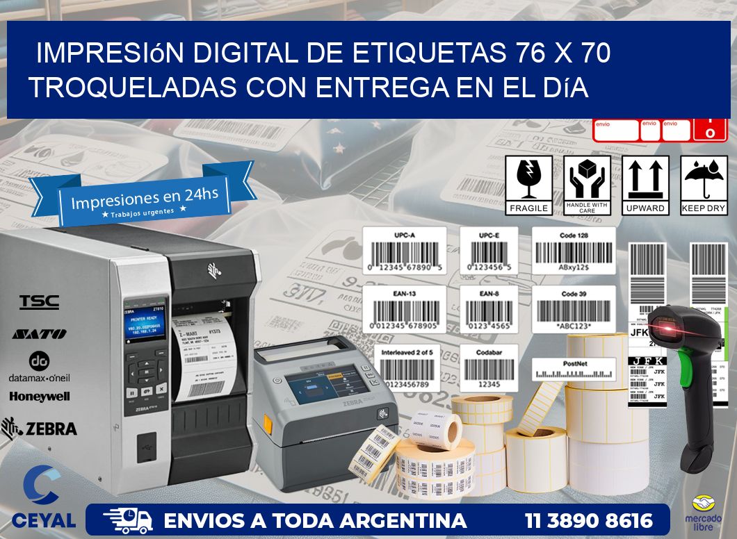 Impresión digital de etiquetas 76 x 70 troqueladas con entrega en el día