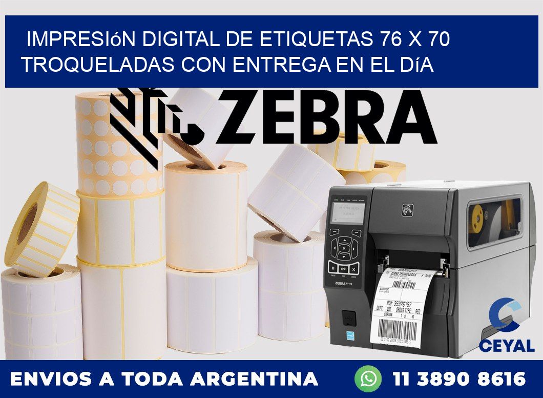 Impresión digital de etiquetas 76 x 70 troqueladas con entrega en el día