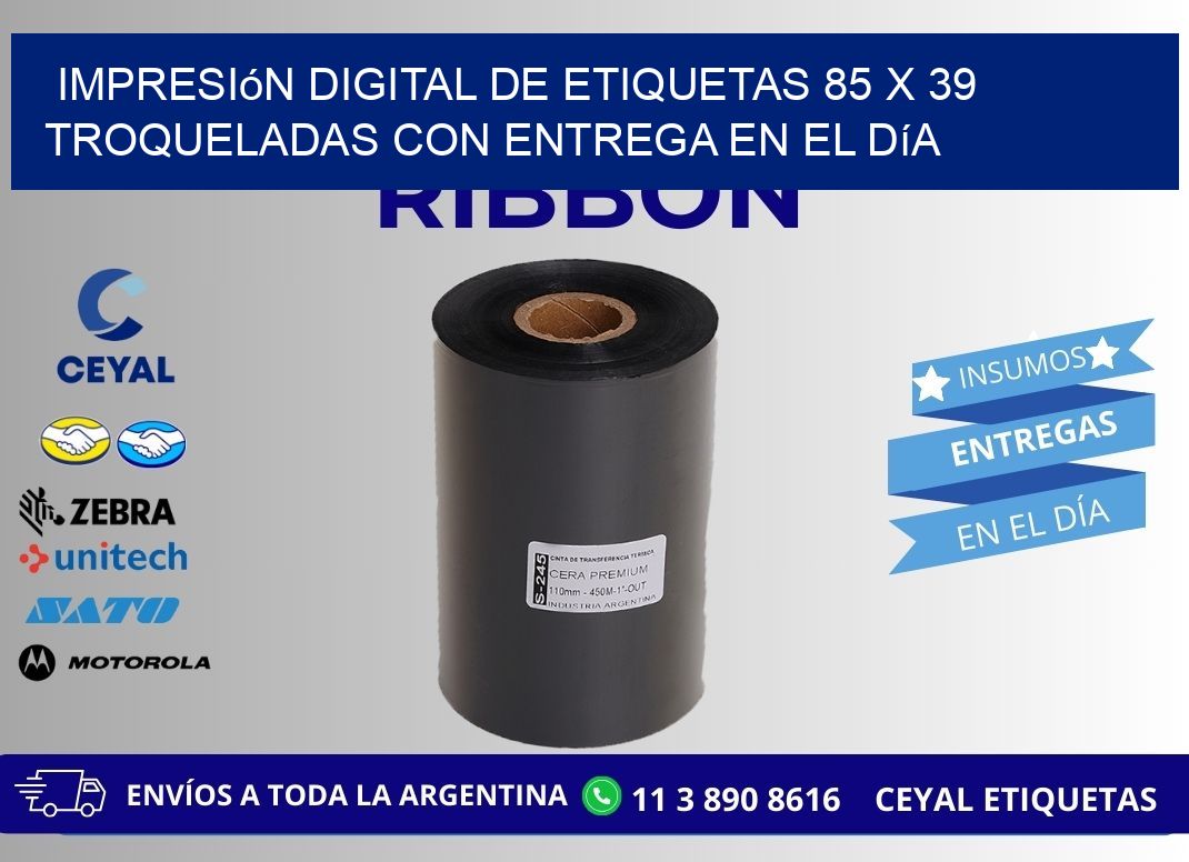 Impresión digital de etiquetas 85 x 39 troqueladas con entrega en el día