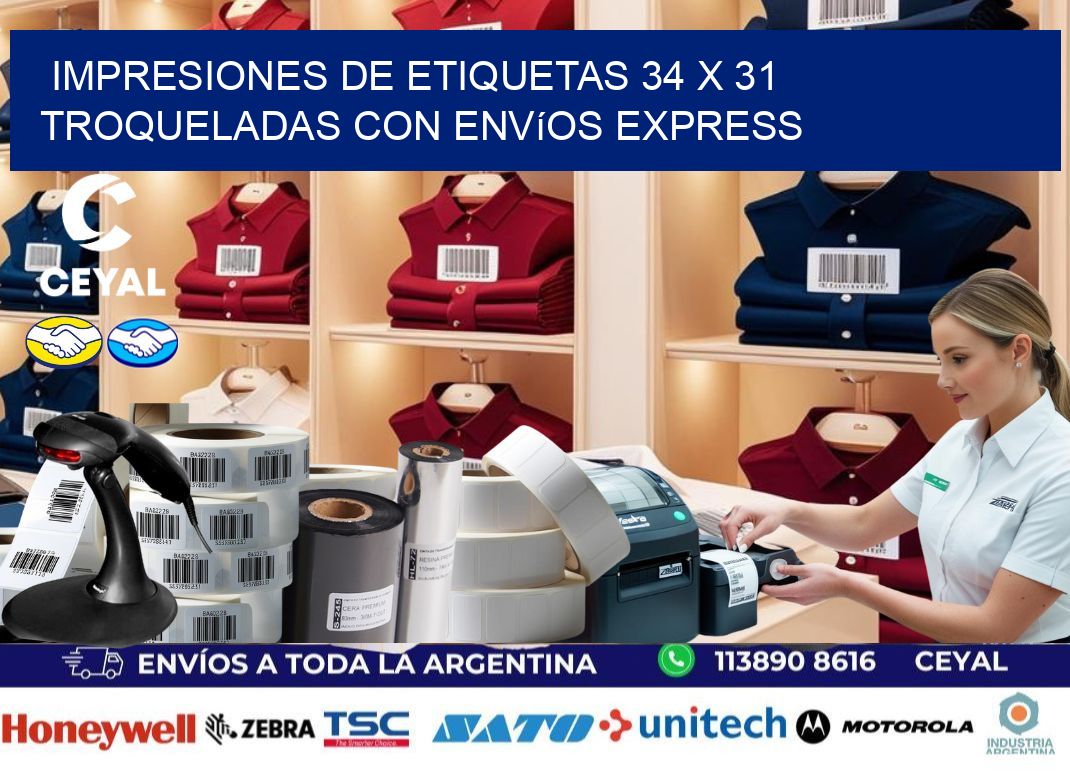 Impresiones de etiquetas 34 x 31 troqueladas con envíos express