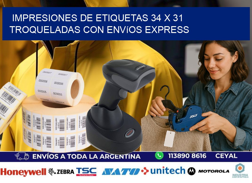 Impresiones de etiquetas 34 x 31 troqueladas con envíos express