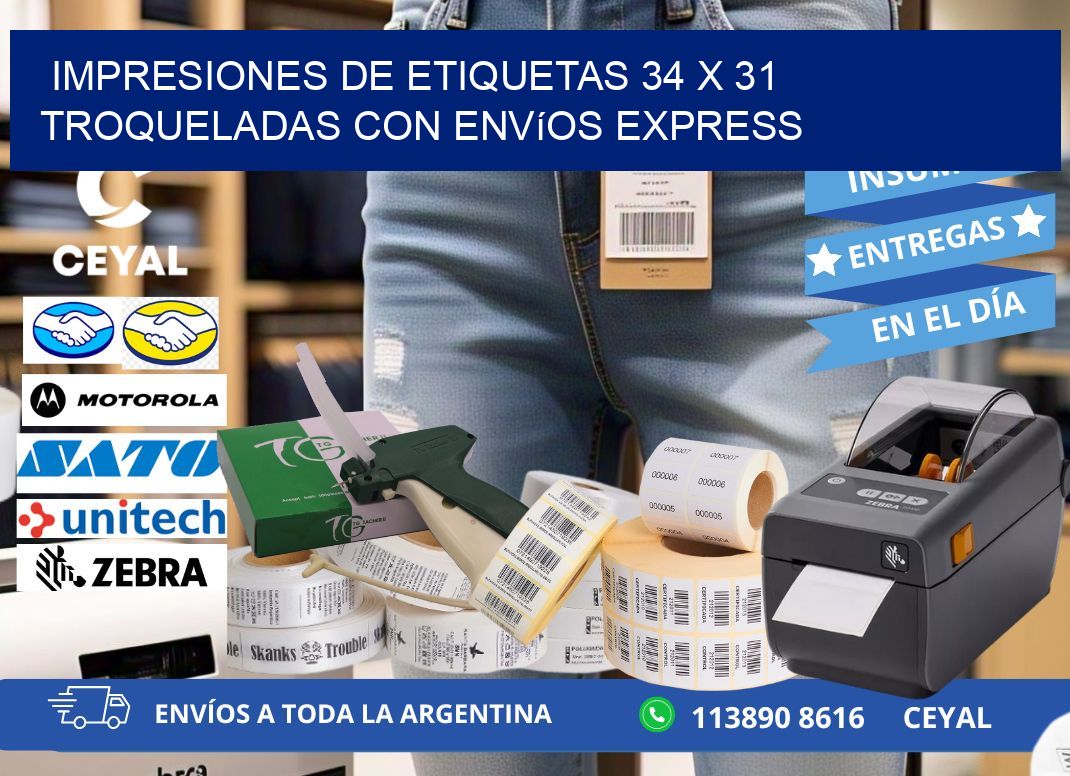 Impresiones de etiquetas 34 x 31 troqueladas con envíos express