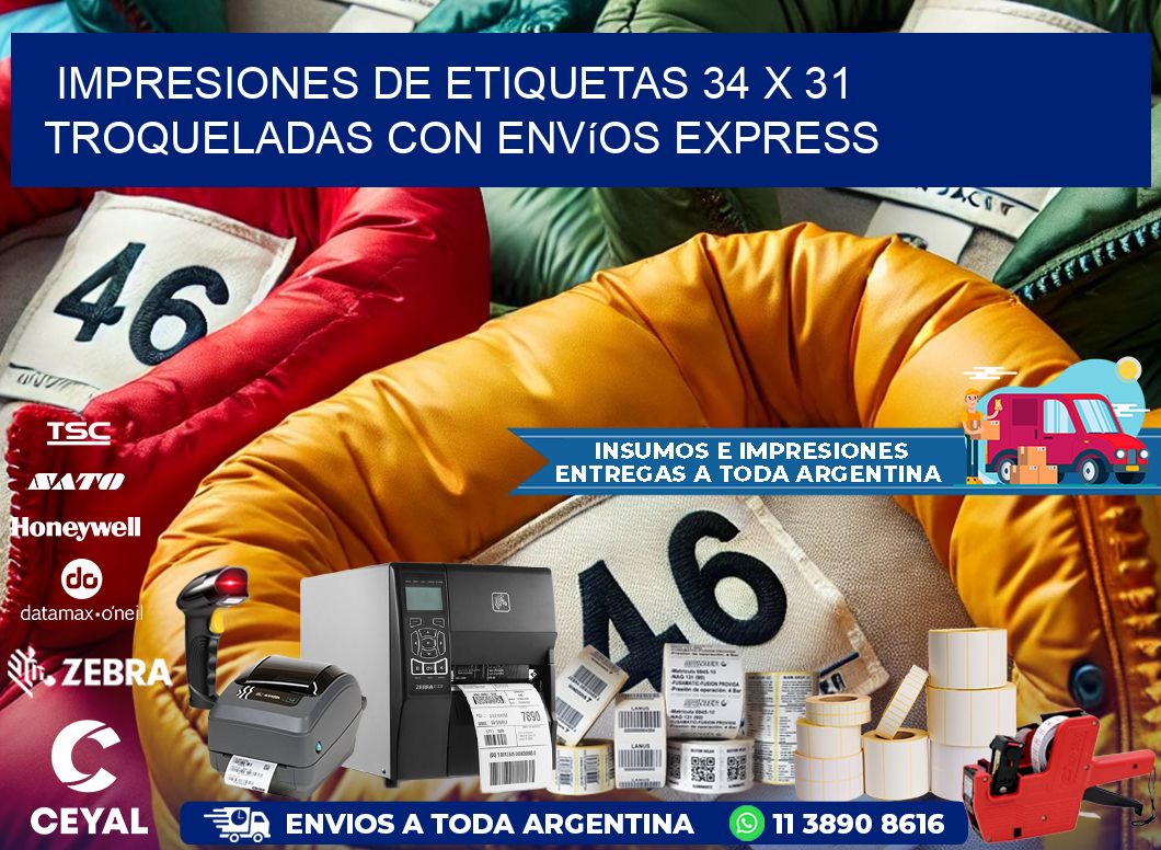 Impresiones de etiquetas 34 x 31 troqueladas con envíos express