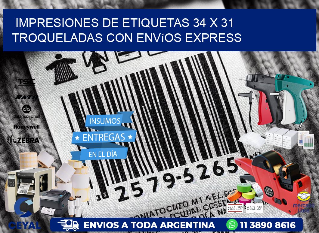 Impresiones de etiquetas 34 x 31 troqueladas con envíos express