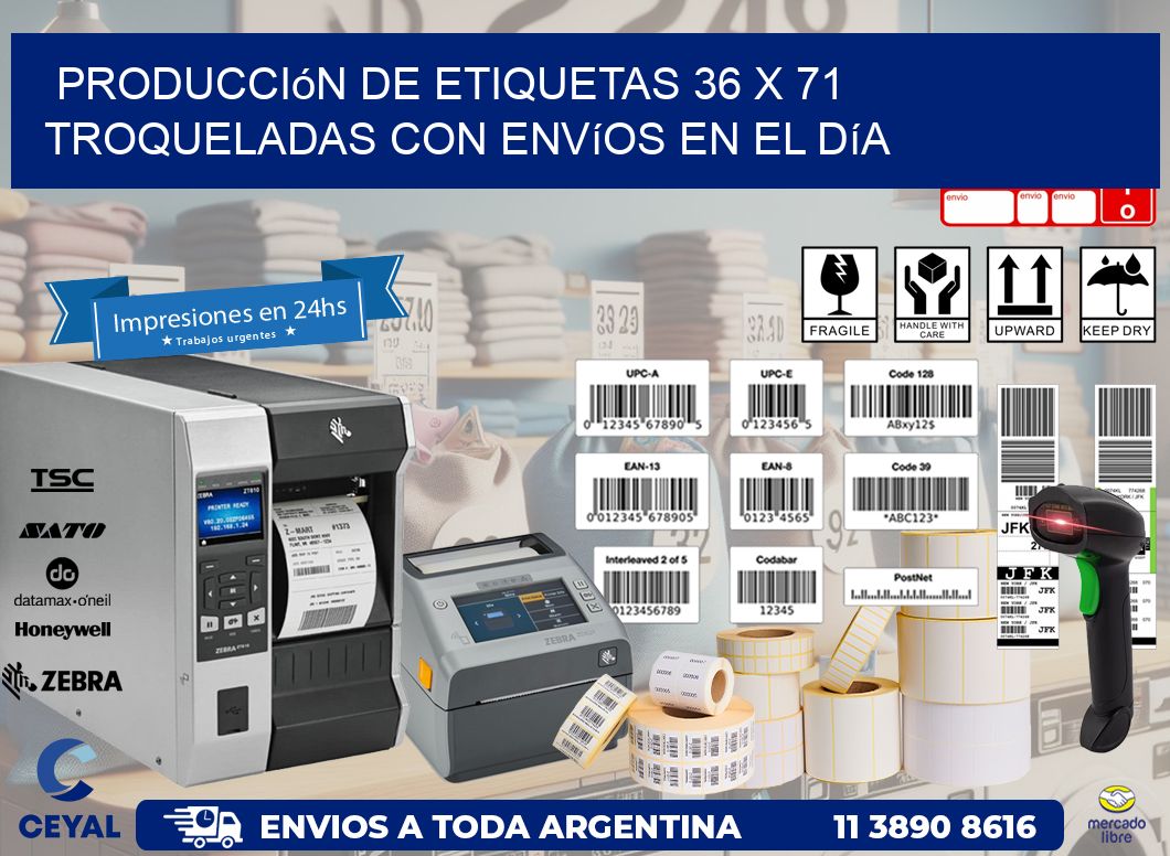 Producción de etiquetas 36 x 71 troqueladas con envíos en el día